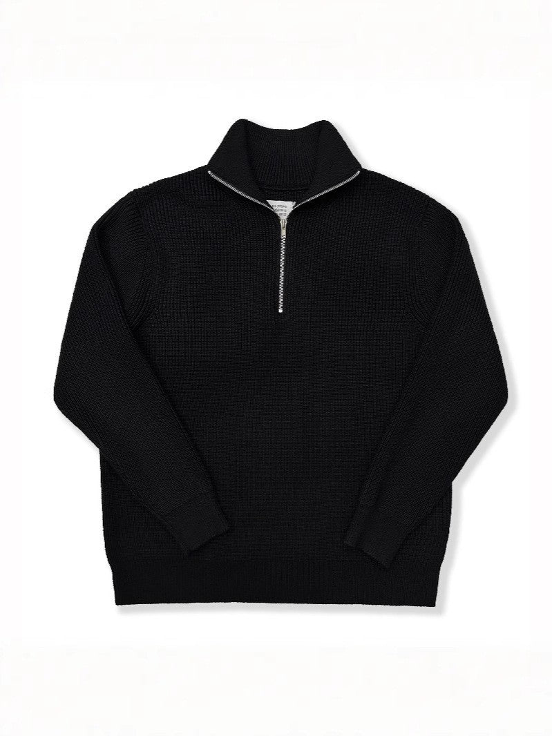 Unisex knitted sweater with zipper and stand-up collar