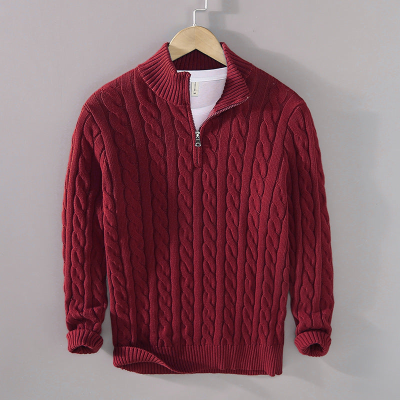 Men's knitted pullover with zipper and stand-up collar