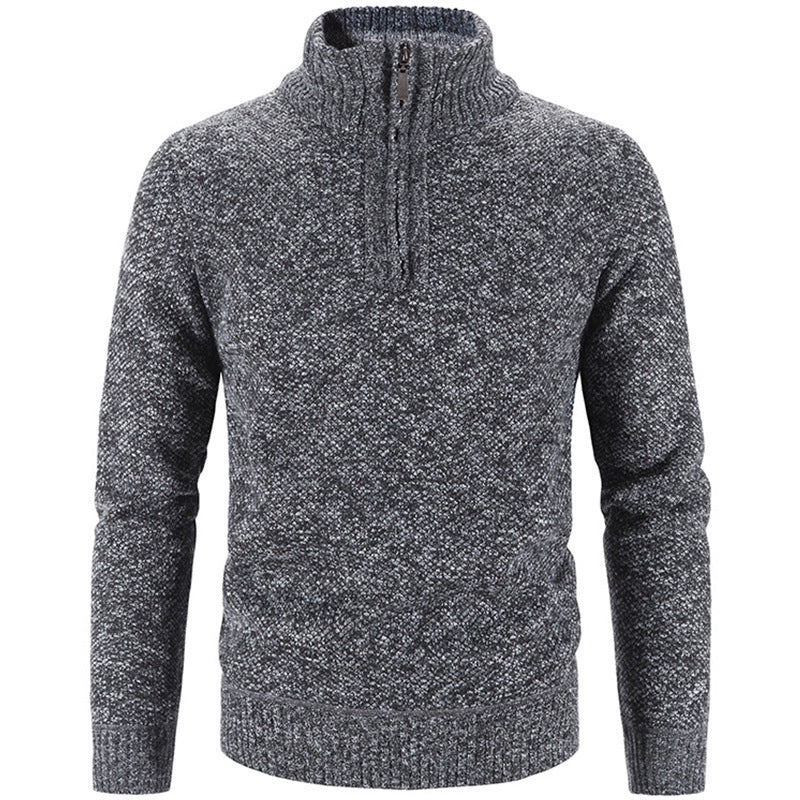 Men's knit sweater with stand-up collar and zipper