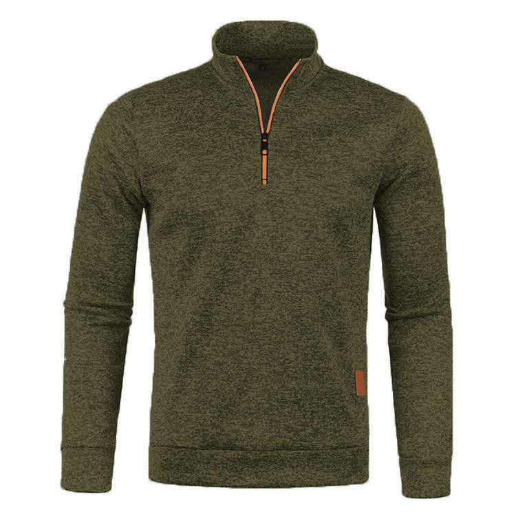 Men's knit sweater with stand-up collar and zipper