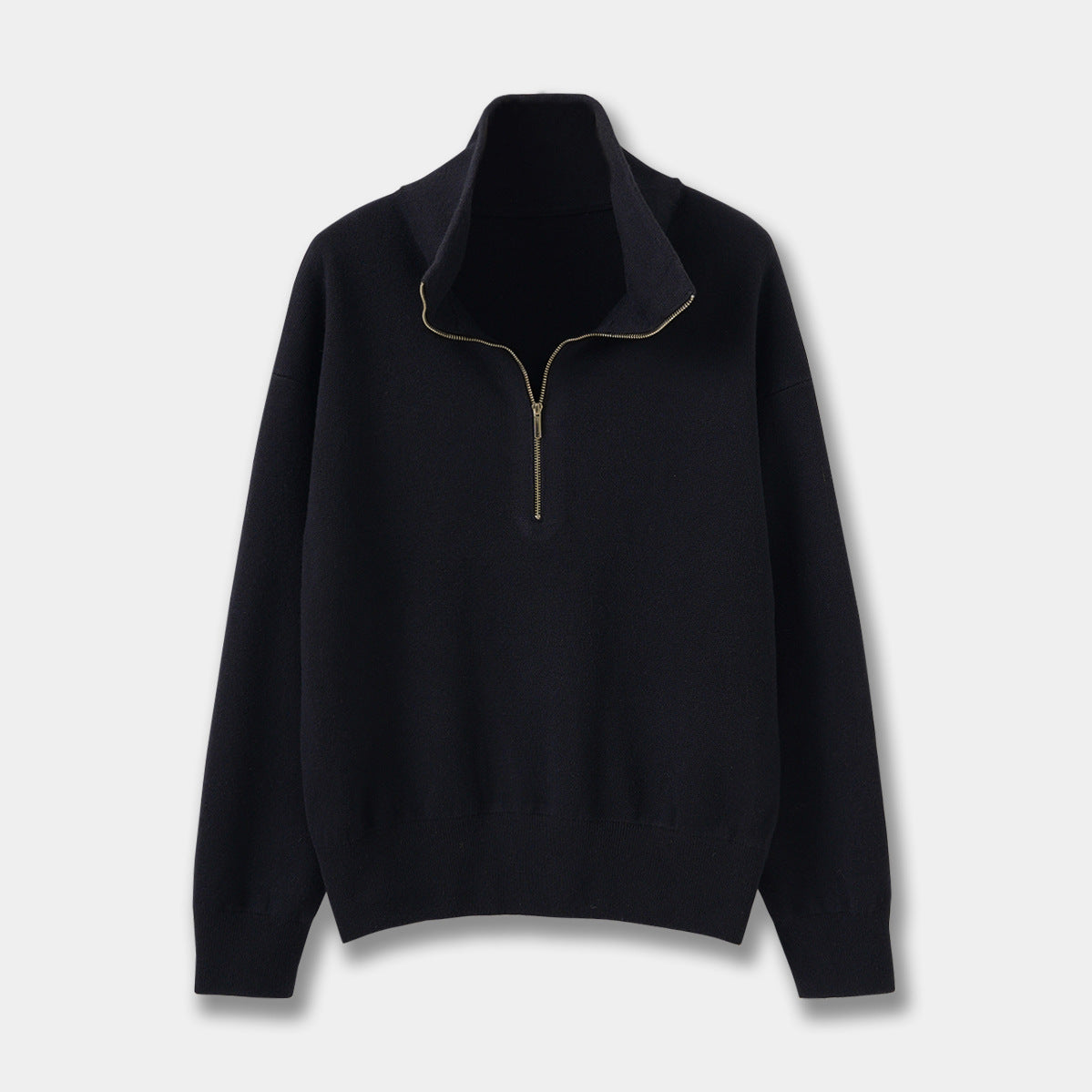 Women's knitted sweater with zipper and stand-up collar