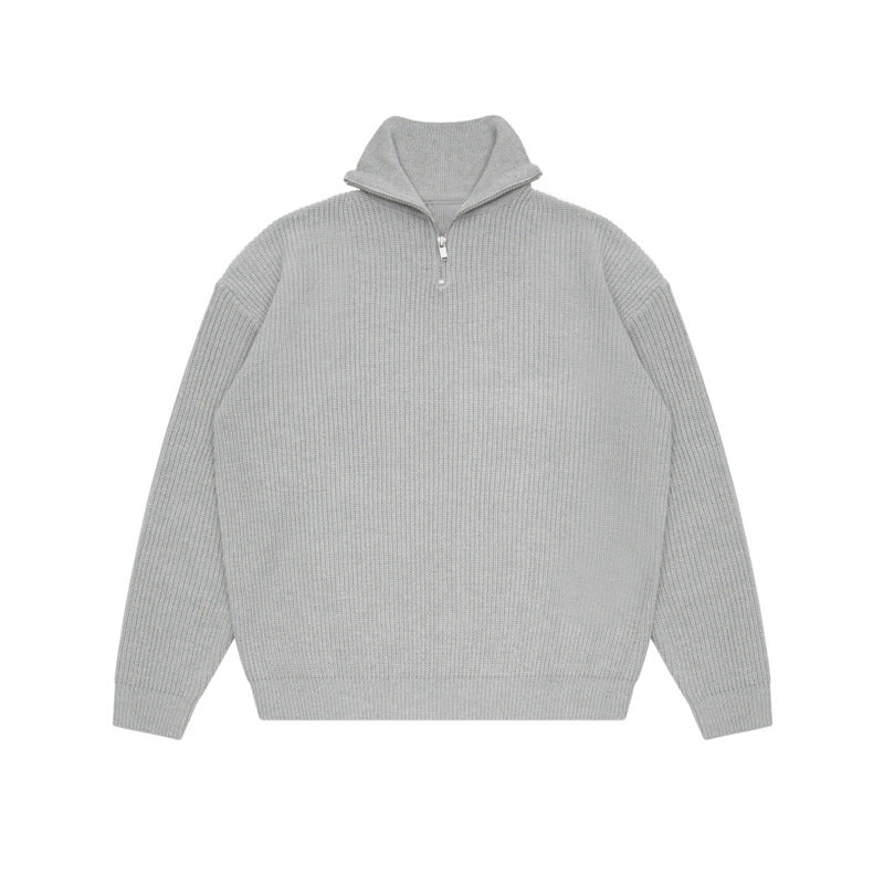 Men's knit sweater with stand-up collar and zipper