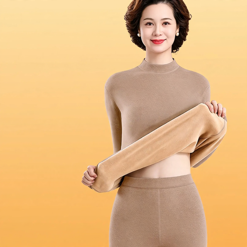 Padded thermal underwear set for women, stand-up collar