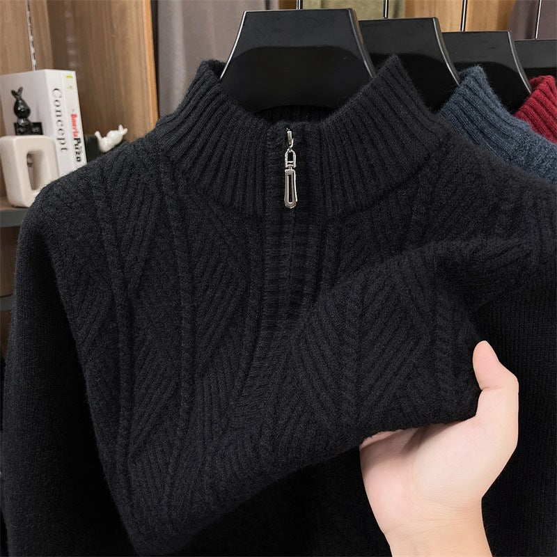Wool pullover with zipper, coarsely knitted