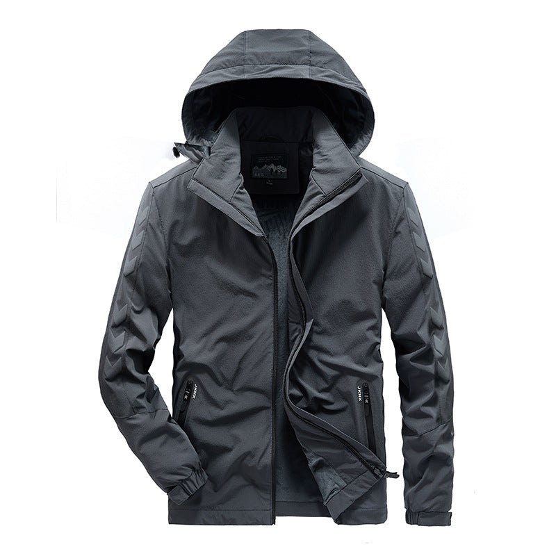 Men's water-repellent softshell jacket with hood, reflective chevron stripes and zippered pockets Shop Velvia