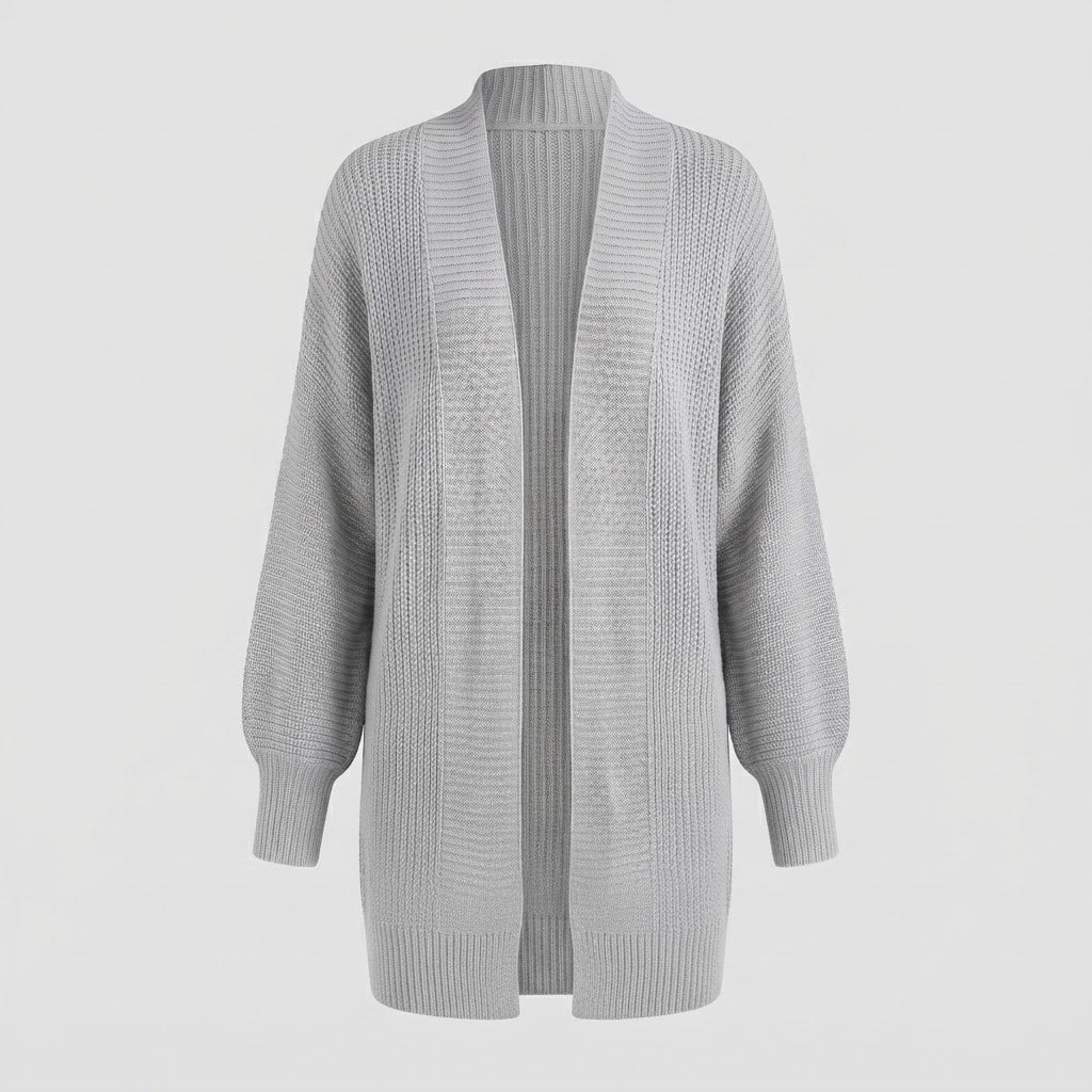 Ladies Longline Knit Cardigan with Open Front and Wide Shawl Collar Shop Velvia