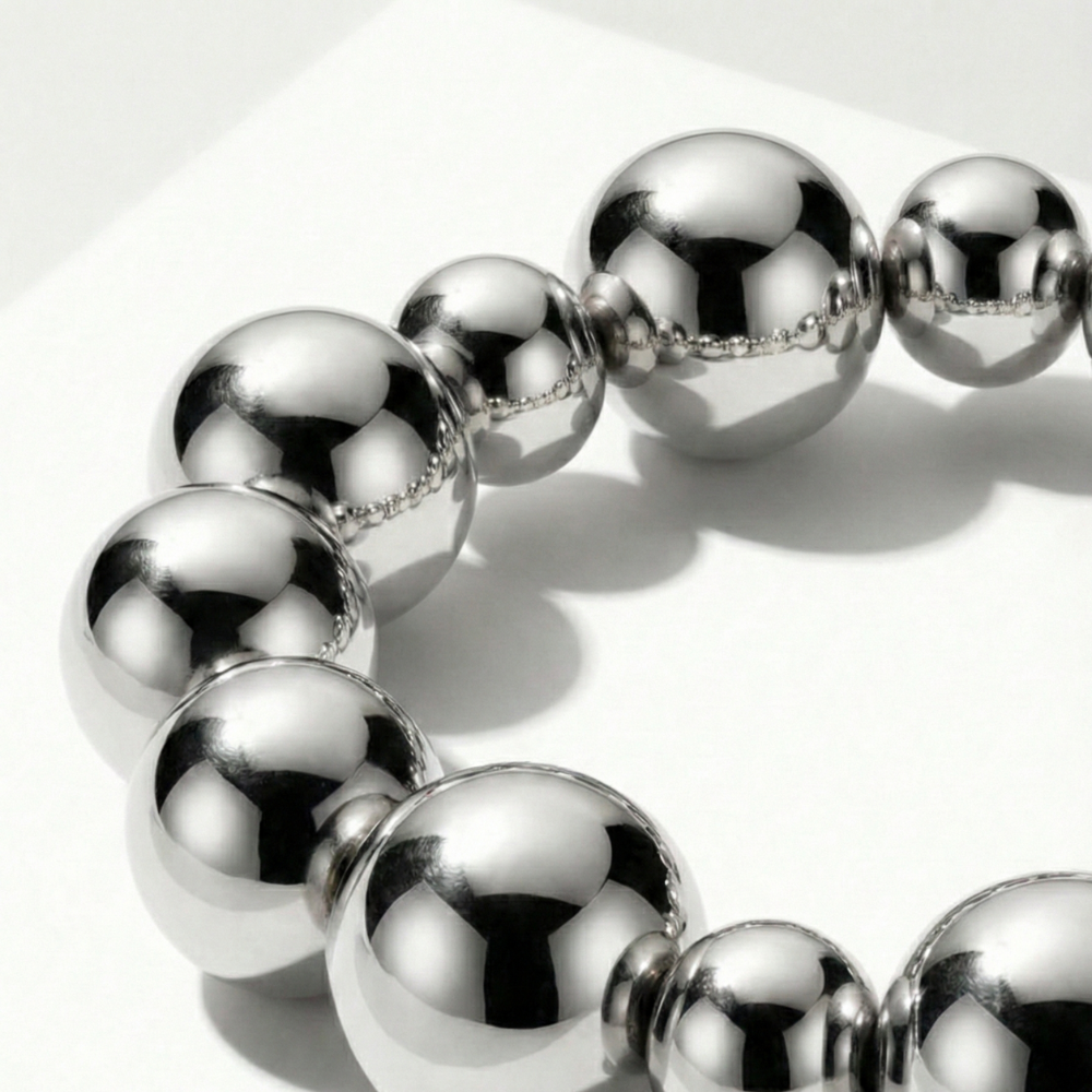 Women Elastic Bead Bracelet in Polished Silver Look