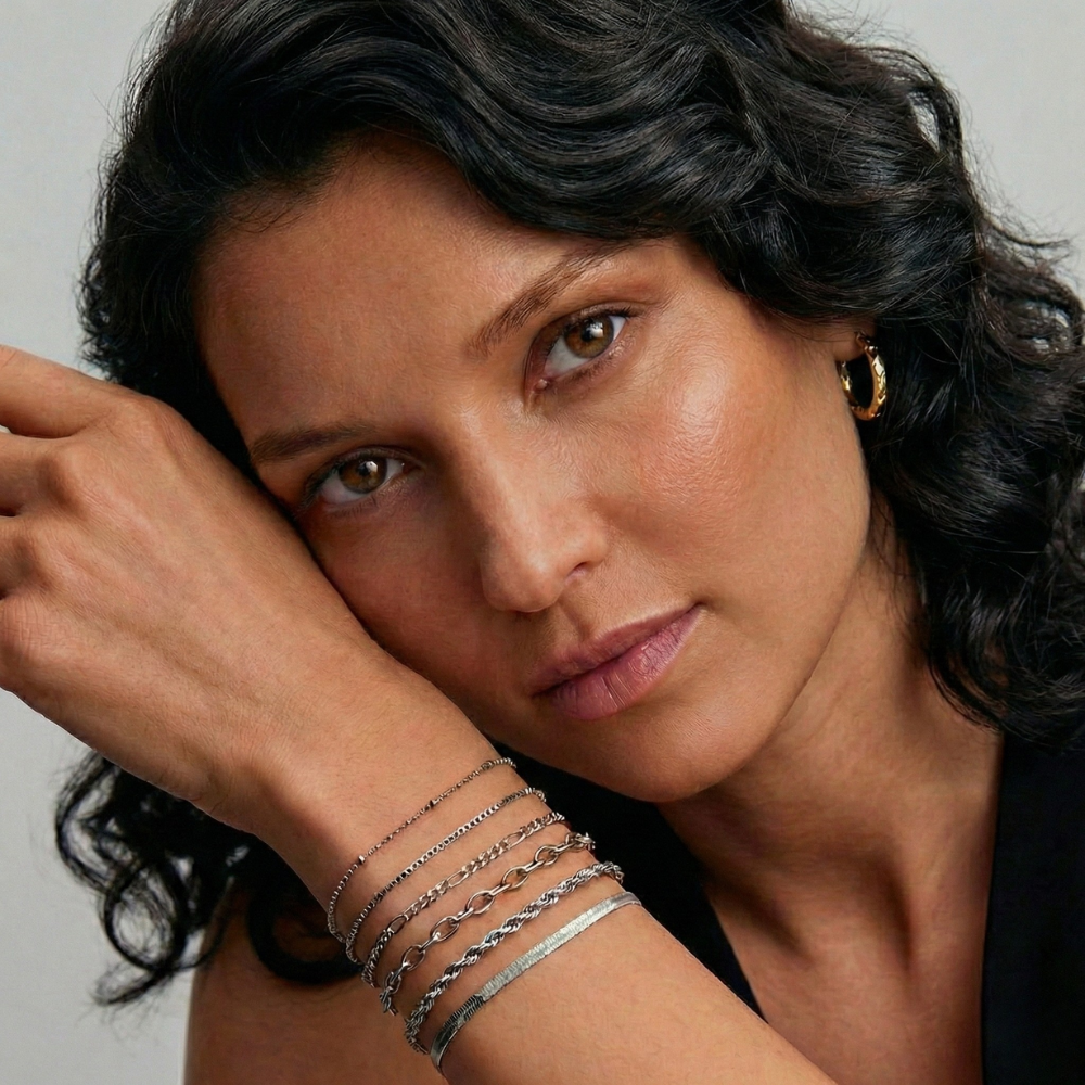 Women's Multi-Strand Chain Bracelet Set with Lobster Clasp