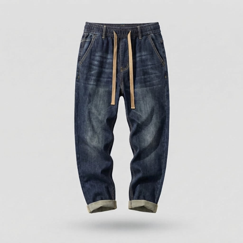 Men's Casual Denim Jogger Pants with Elastic Waistband and Drawstring Shop Velvia