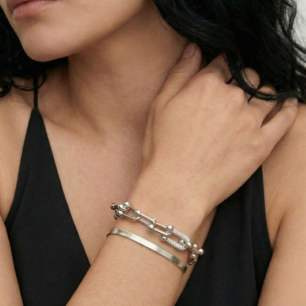 Women's Bracelet Set with Link Design & Snake Bracelet in Gold Look | Shopnory