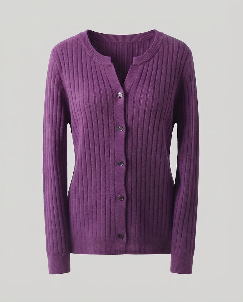 Women Knitted Rib Cardigan with Subtle V-Neck and Button Placket Shop Velvia