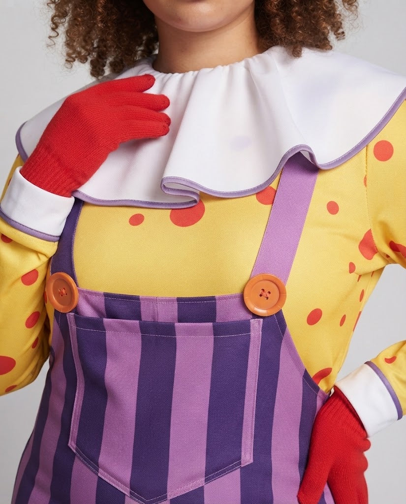 Ladies Clown Costume with elastic suspenders and detachable collar Shop Velvia