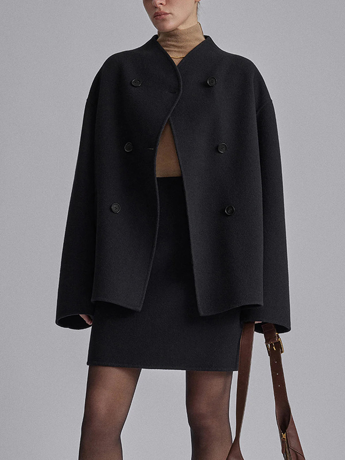 Shop Velvia | Short Wool Jacket with Double Button Line Wool Blend Modern and Warm