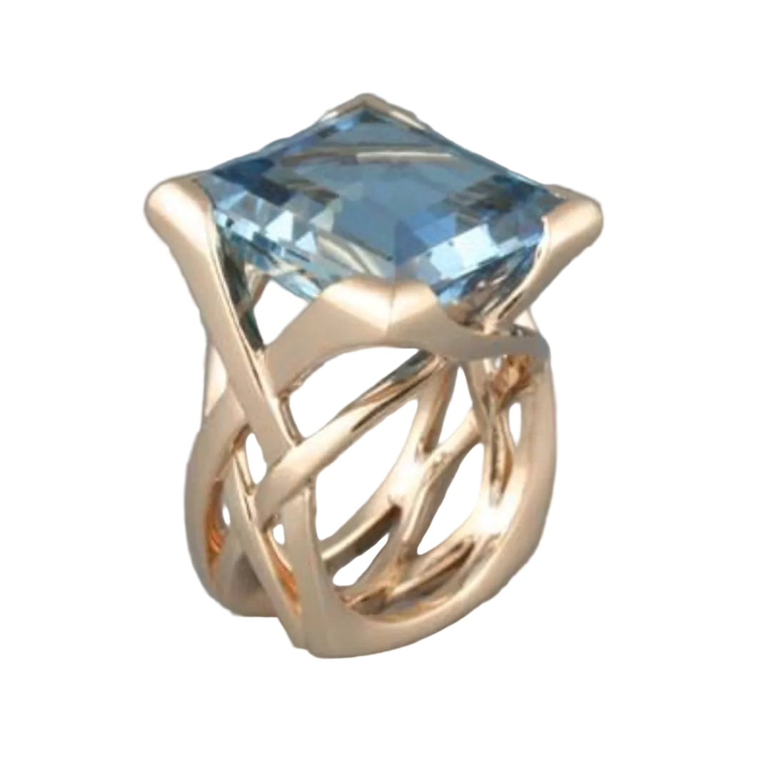 Vintage Rose Gold Blue Zirconia Ring