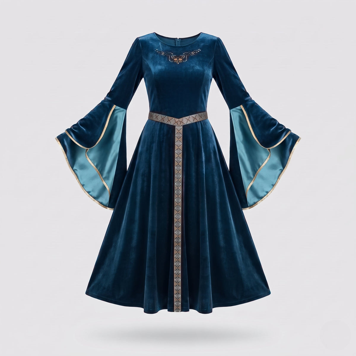 Women elegant velvet dress with wide sleeve and decorative belt Shop Velvia