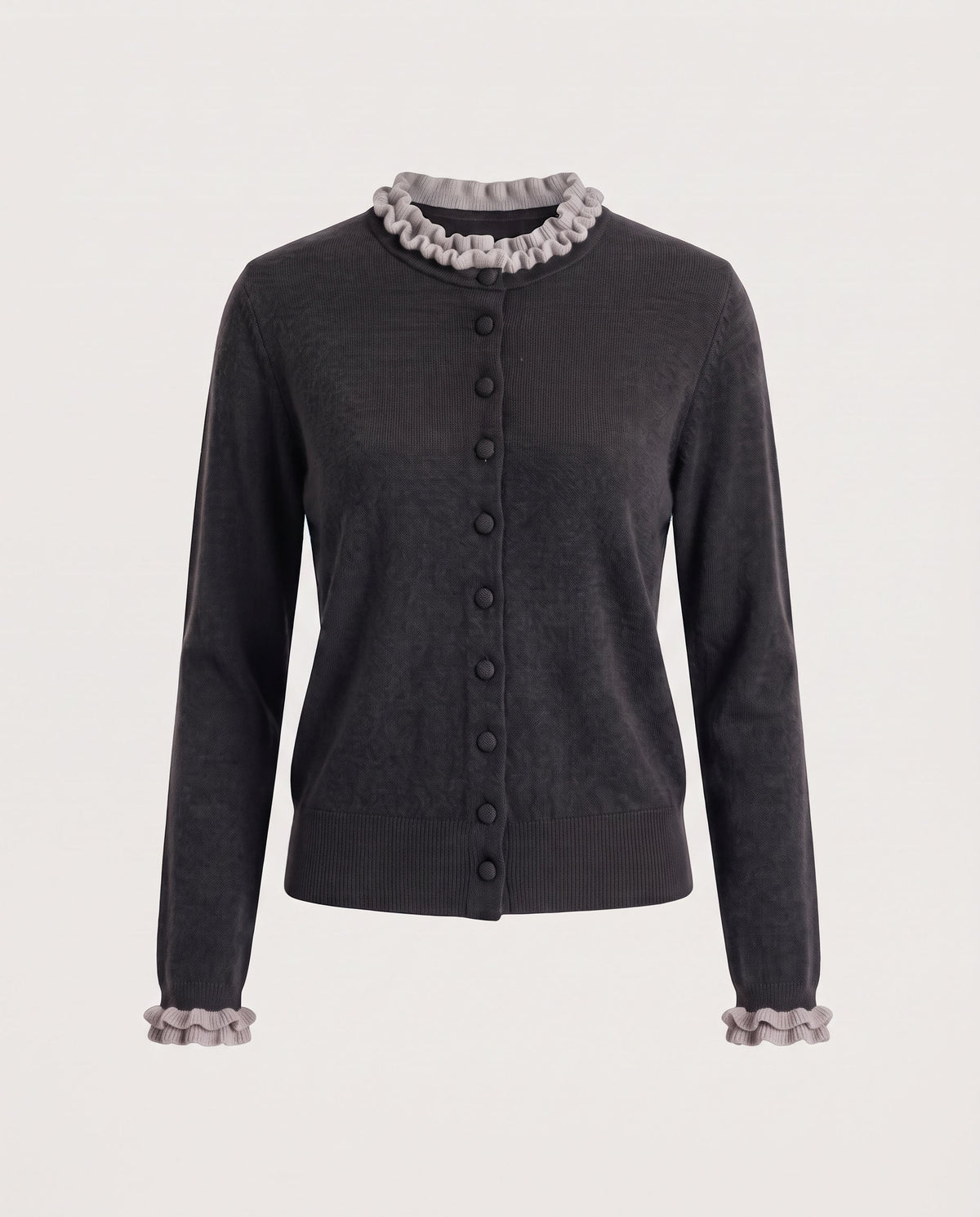 Women Short-Cut Fine Knit Cardigan with Ruffled Collar and Concealed Button Placket Shop Velvia