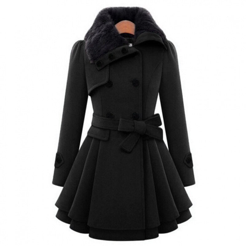 Shop Velvia | Warm Coat with Faux Fur Collar