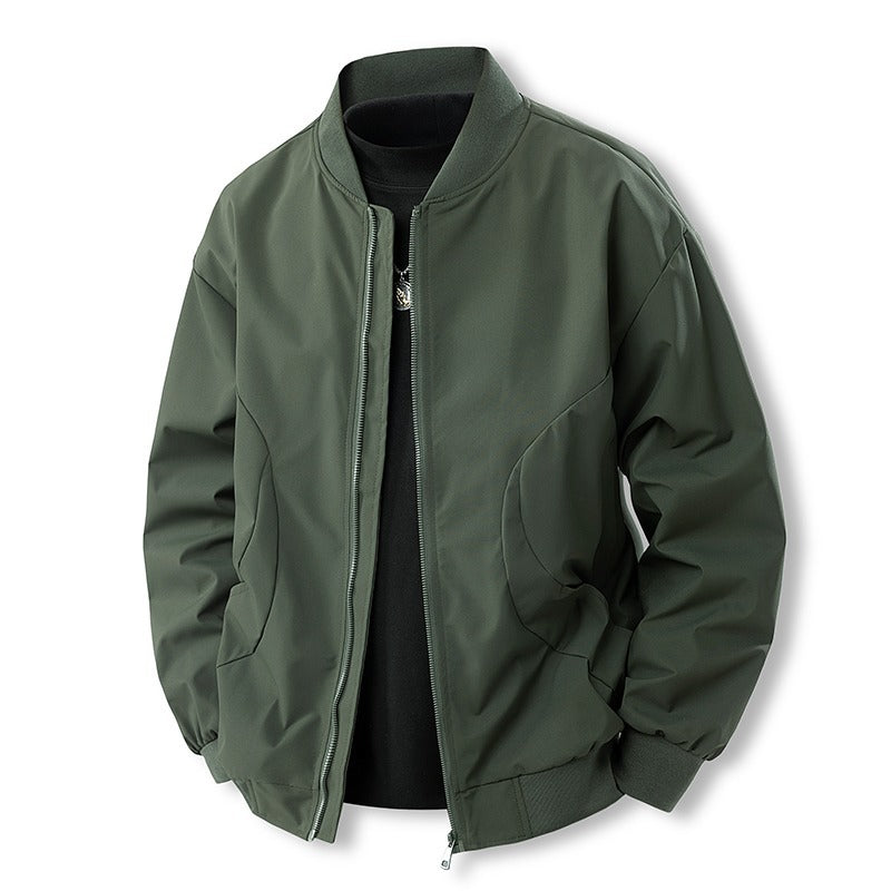 Men's Lightweight Casual Bomber Jacket in Clean Look with Stand Collar and Ribbed Cuffs Shop Velvia