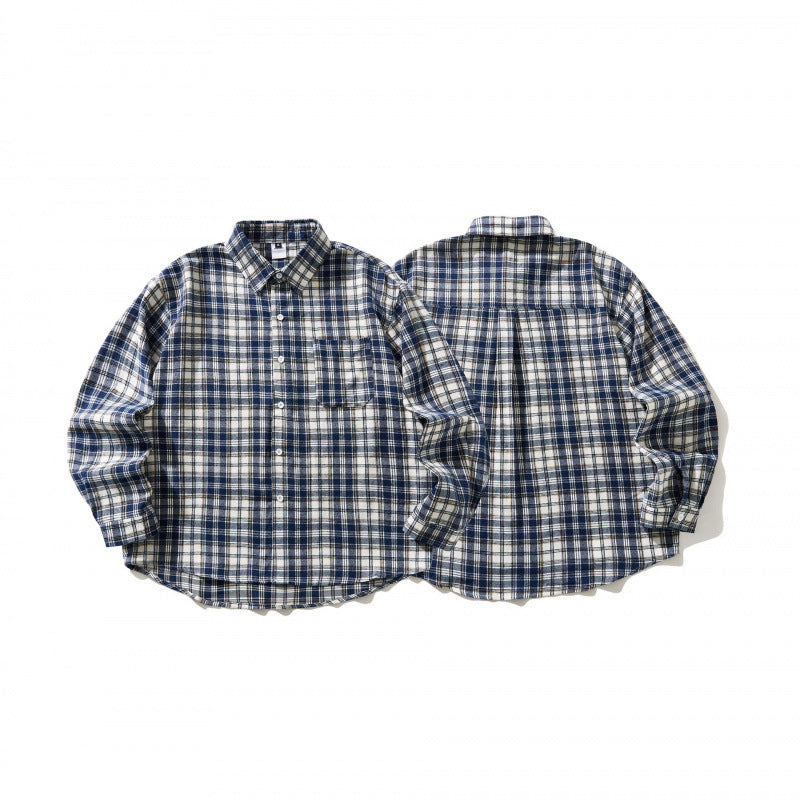 Unisex Oversized checked Flannel shirt jacket with chest pocket and rounded hem Shop Velvia