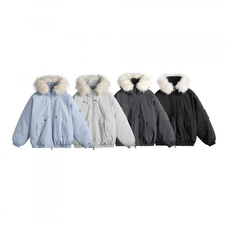 Women's Padded Bomber Jacket with Faux Fur Hood, Boxy Cut and Utility Pockets Shop Velvia