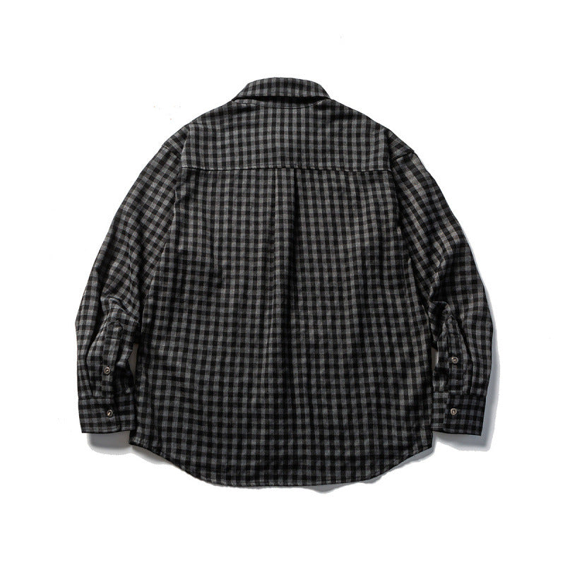 Unisex Oversize Check Flannel Shirt with Shirt Collar, Button Front and Rounded Hem Shop Velvia