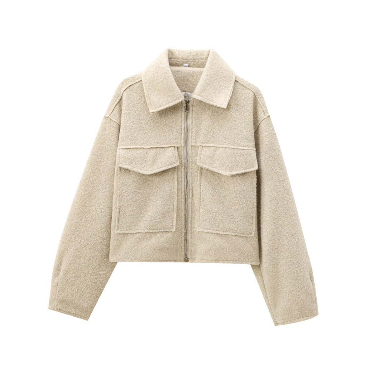 Women Short Boucle Jacket in Boxy Cut with Zip and Flap Pockets Shop Velvia