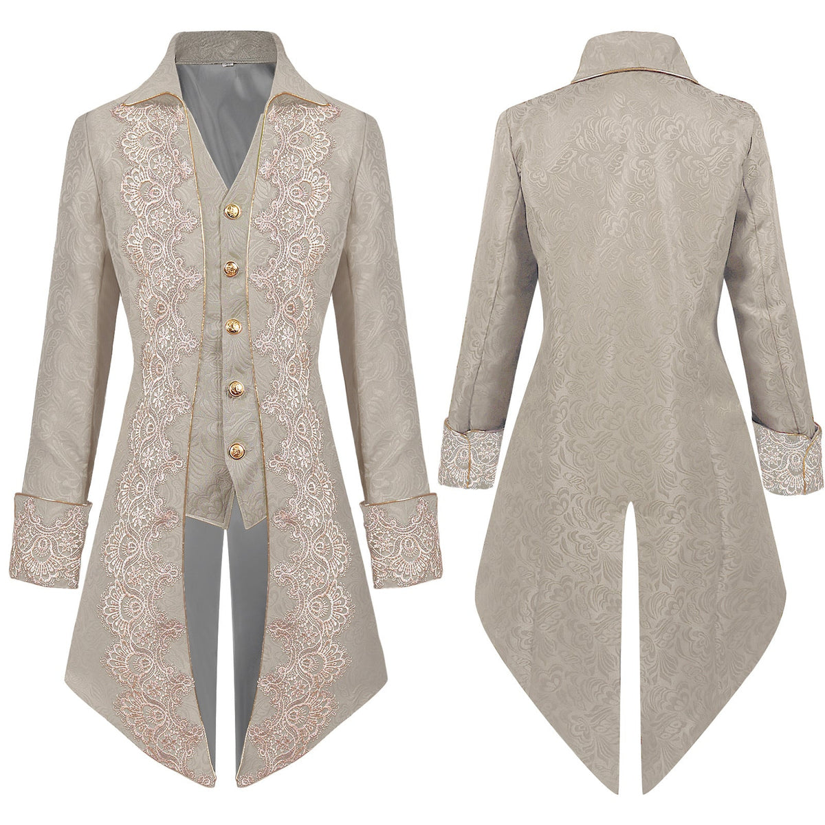Ladies tailored long tailcoat with jacquard structure, delicate lace border and decorative button placket Shop Velvia