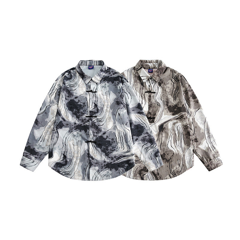 Unisex Boxy Overshirt Jacket with Marble Print and Traditional Toggle Closure Look Shop Velvia