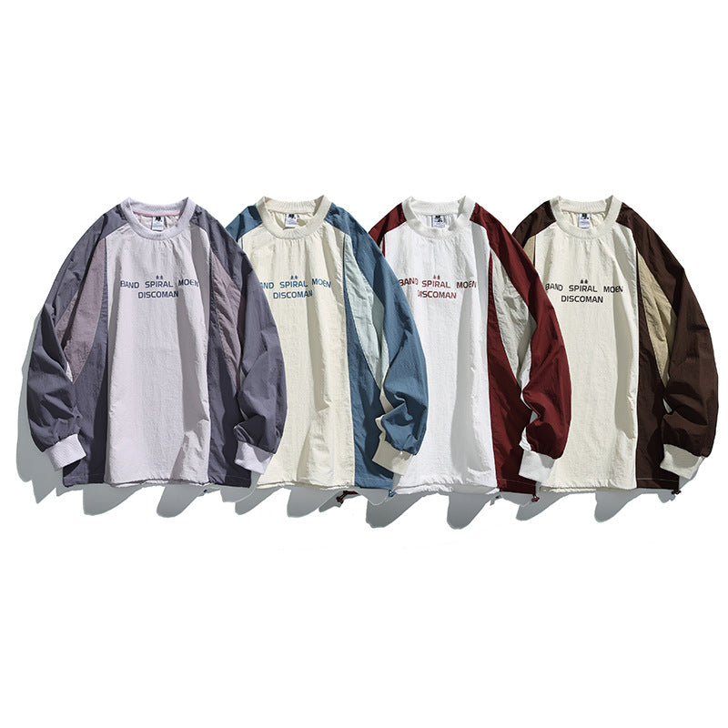 Unisex Loose Fit Colorblock Long Sleeve Shirt made of Lightweight Nylon Blend with Raglan Sleeves and Chest Print Shop Velvia
