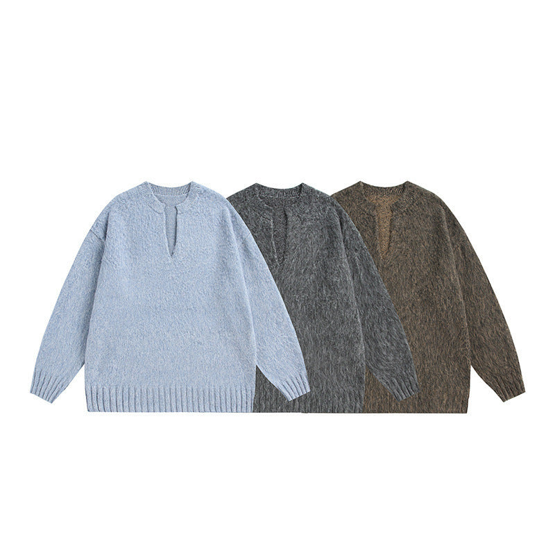 Unisex Oversize Fleece Sweater with V-Slit Collar and Boucle Look Shop Velvia