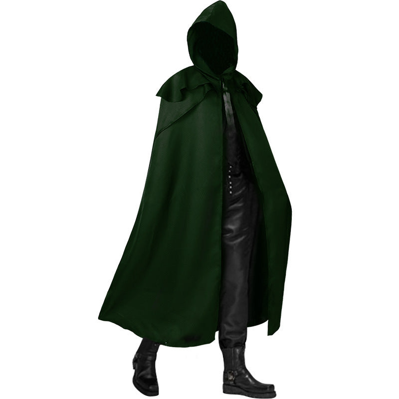Unisex long hooded cloak with wide drape, detachable shoulder cape and concealed tying system Shop Velvia