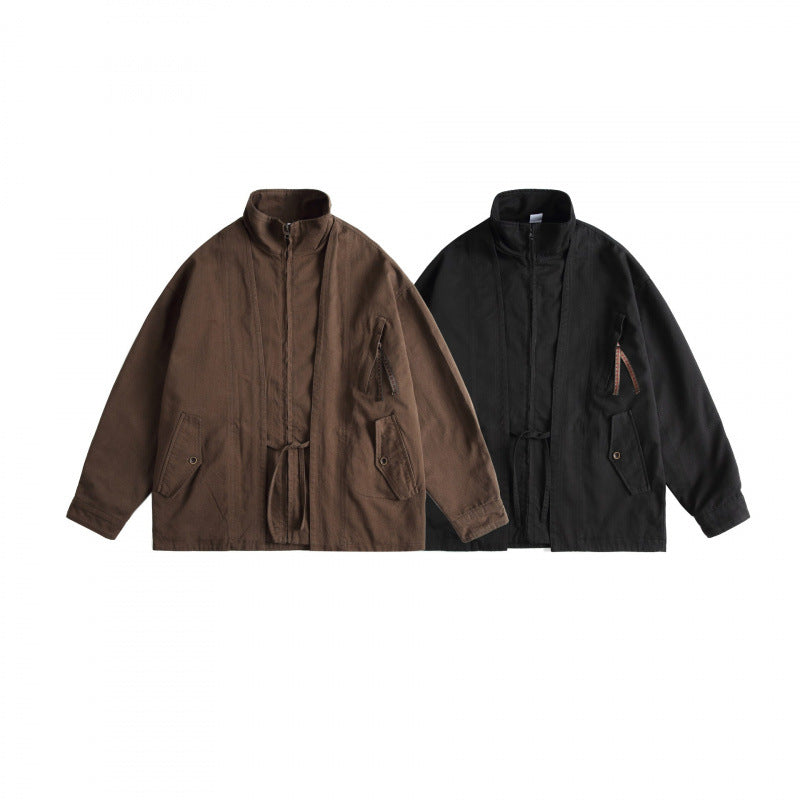 Unisex Boxy Utility Jacket with High Stand Collar, Full Zip and Drawstring Shop Velvia