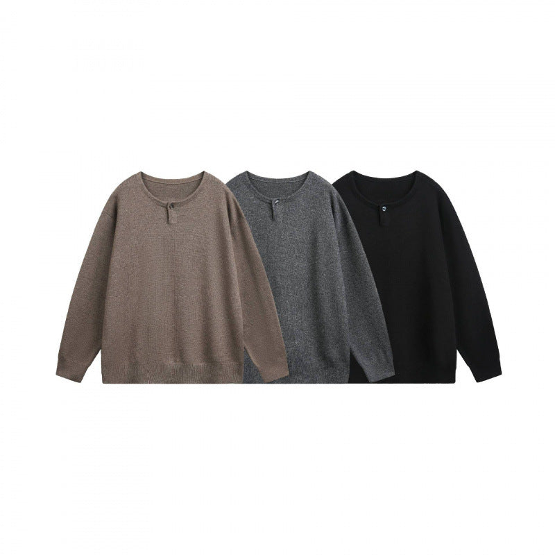 Unisex Oversize fine knit pullover with short Henley closure and structured mélange quality Shop Velvia