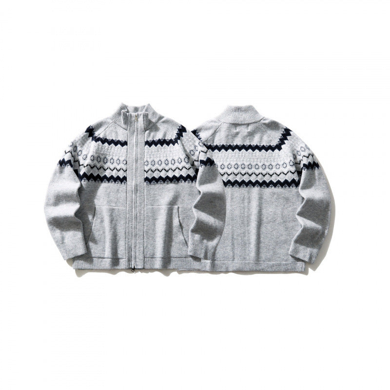 Unisex Norweger cardigan with full zipper, stand-up collar, and side pockets Shop Velvia
