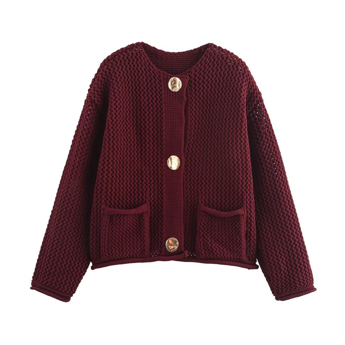 Women's sharply cut cardigan with relief texture and decorative jewelry buttons Shop Velvia