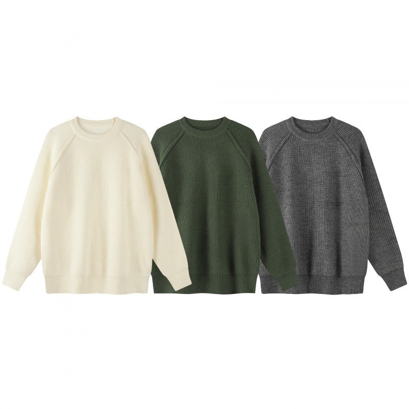 Unisex Oversize Fine Knit Sweater with Round Neck, Raglan Sleeves and Ribbed Cuffs Shop Velvia