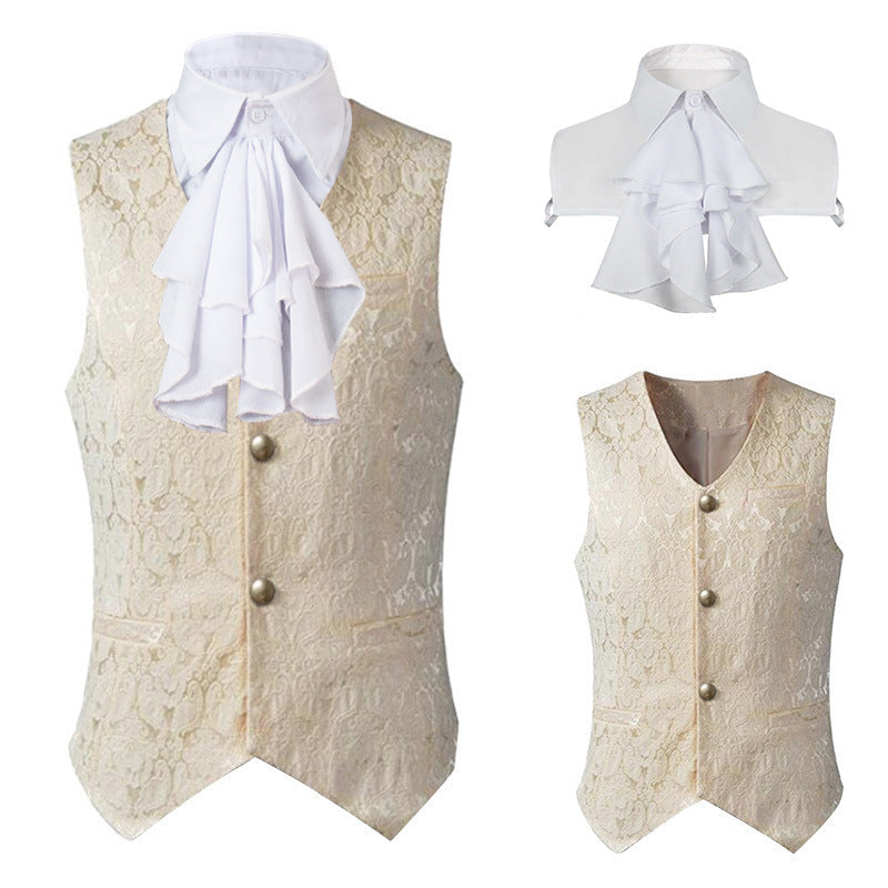 Men's Nano Baroque Brocade Vest with Removable Ruffled Collar Shop Velvia