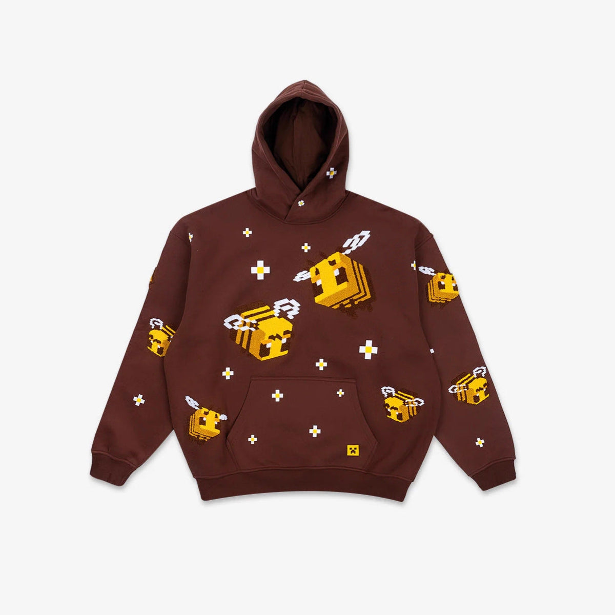 Unisex hoodie with knitted pixel bee design and attached kangaroo pocket Shop Velvia