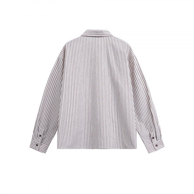 Women Striped Oversized Shirt Jacket with Concealed Zipper and Chest Pocket Shop Velvia