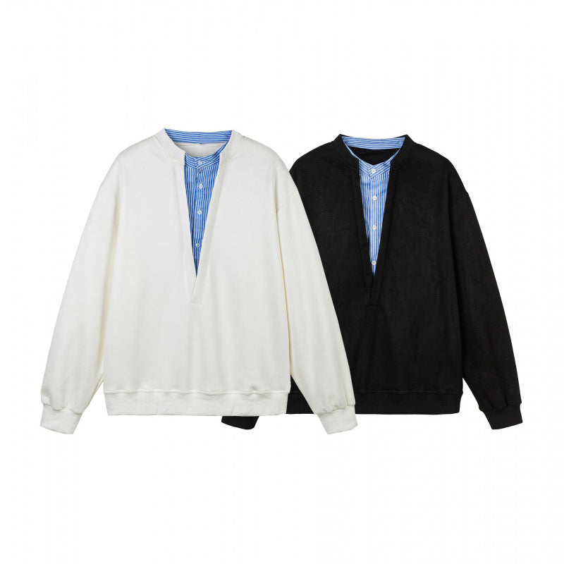 Women's oversized sweatshirt with integrated shirt collar insert and deep V-neck Shop Velvia