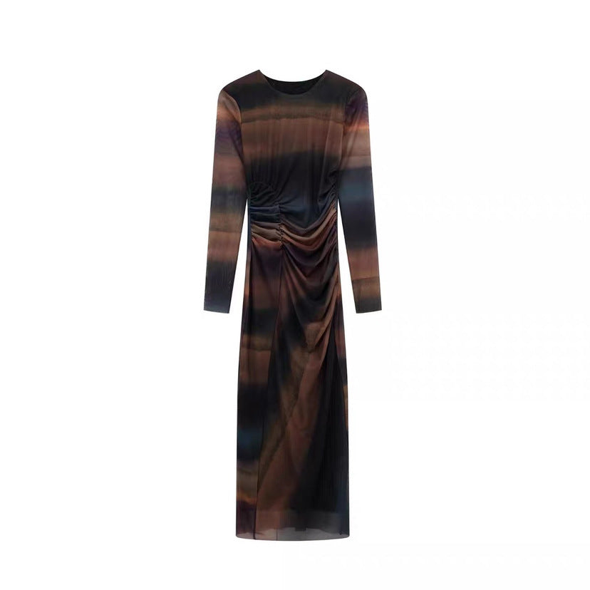 Women's Figure-Hugging Midi Dress with Side Draping and Round Neckline Shop Velvia