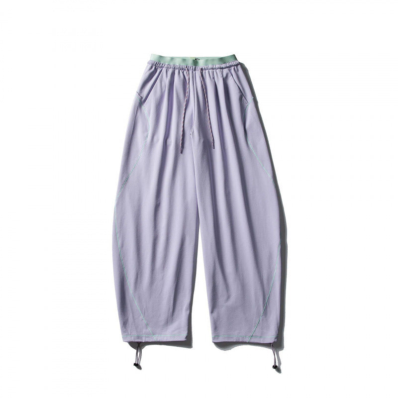 Unisex Wide Tech Jogging Pants with Drawstring, Contrast Seams and Adjustable Hem Shop Velvia