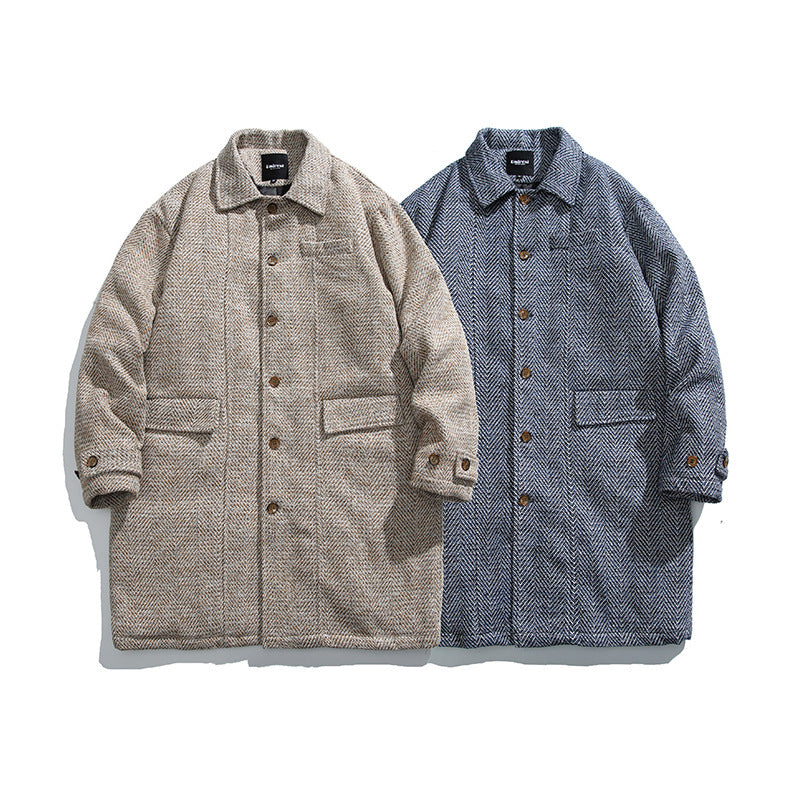 Unisex Kastiger Oversize Wool Blend Coat with Herringbone Pattern, Shirt Collar and Button Placket Shop Velvia