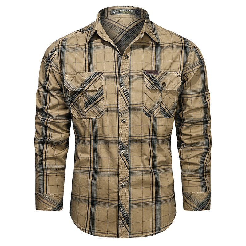 Men's checked flannel outdoor shirt with reinforced flap chest pockets and ergonomic back detail Shop Velvia