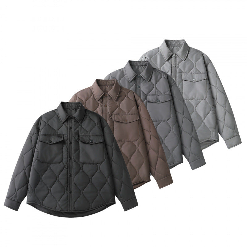 Unisex Padded Quilted Shirt Jacket with Flap Pockets and Curved Hem Shop Velvia
