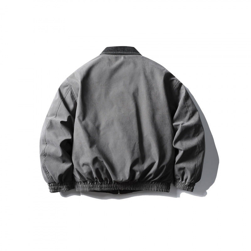 Men's Boxy Canvas Blouson with Cord Collar, Hidden Zipper and Elastic Hem Shop Velvia