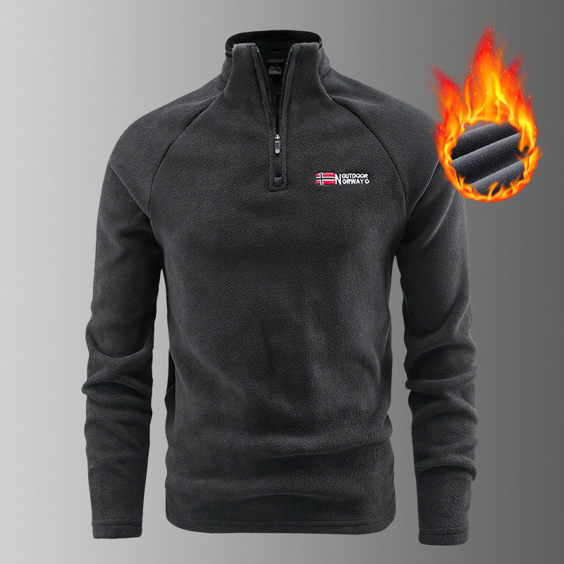 Men's warming microfleece troyer with half zipper, ergonomic raglan sleeves and cozy inner structure Shop Velvia