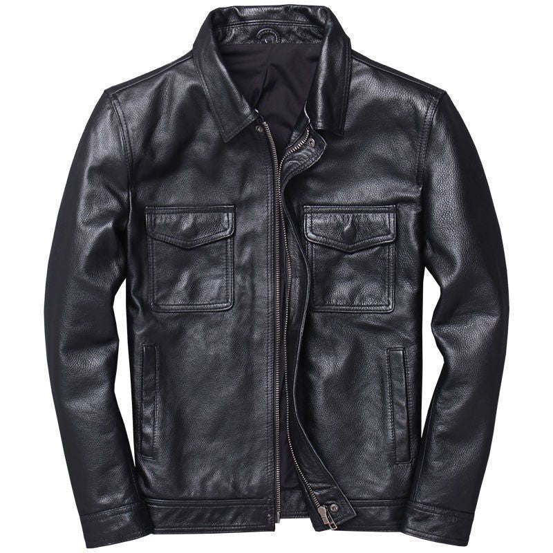 Men's Vintage Biker Leather Jacket with Stand Collar and Quilted Shoulder Padding Shop Velvia