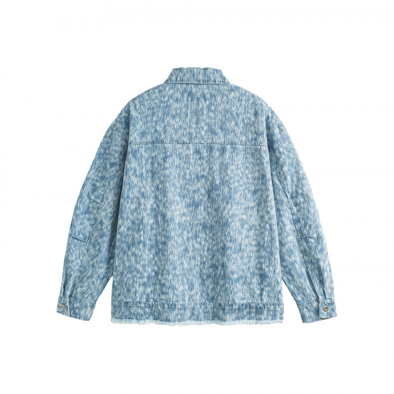 Unisex Boxy Jeans Jacket with Frayed Hem and Textured Wash Shop Velvia