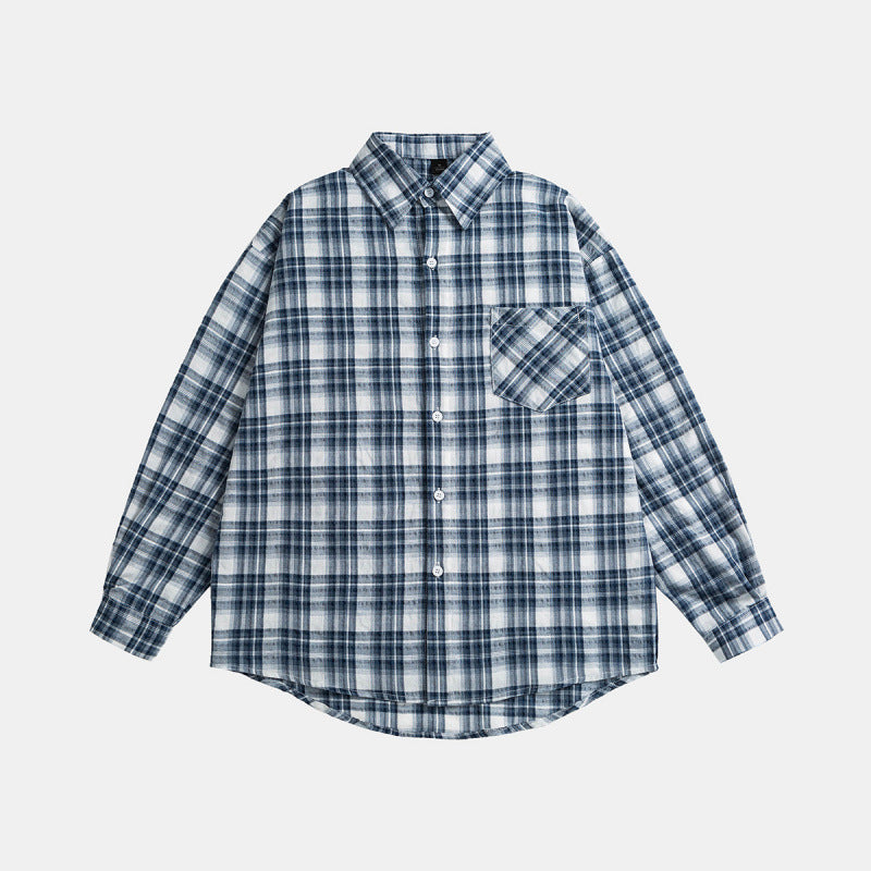 Unisex Oversize-checkered Flannel shirt with rounded hem and diagonal chest pocket Shop Velvia